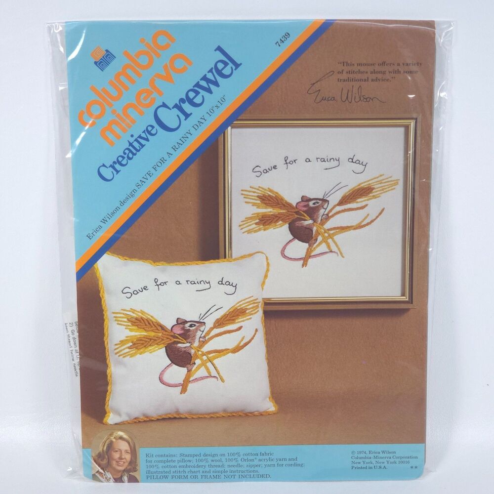 Field‎ Mouse Pillow Kit Columbia Minerva Creative Crewel Grannycore Erica Wilson